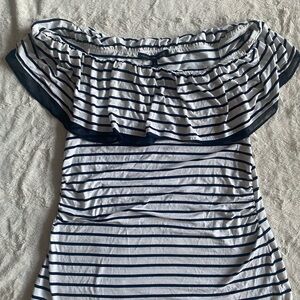 Navy Striped Off-Shoulder Women's Top